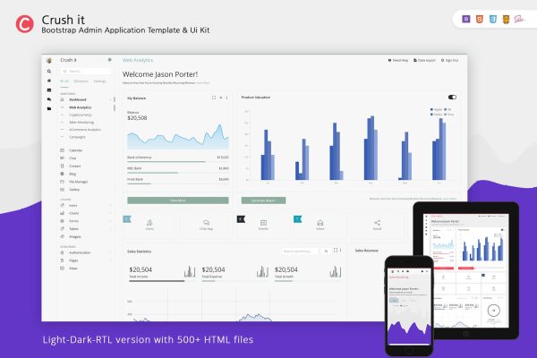 Download Crush it - Admin Template & Ui Kit It’s a responsive HTML template, which is based on the Bootstrap 4X framework.