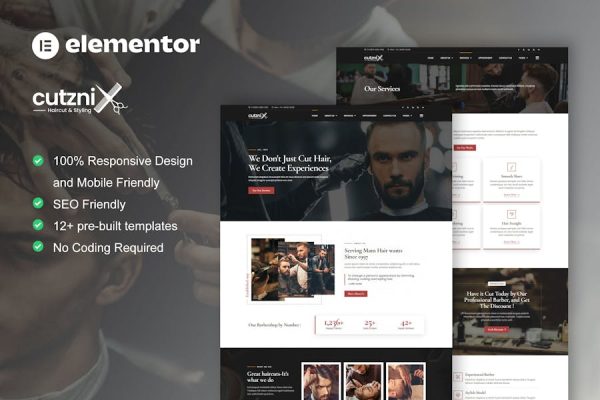 Download Cutznix - Barbershop & Hair Salon Elementor Template Kit