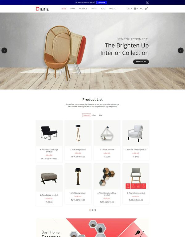 Download Diana – Furniture Store eCommerce Template Diana Bootstrap 5 template, you can set up an excellent and perfect e-commerce website