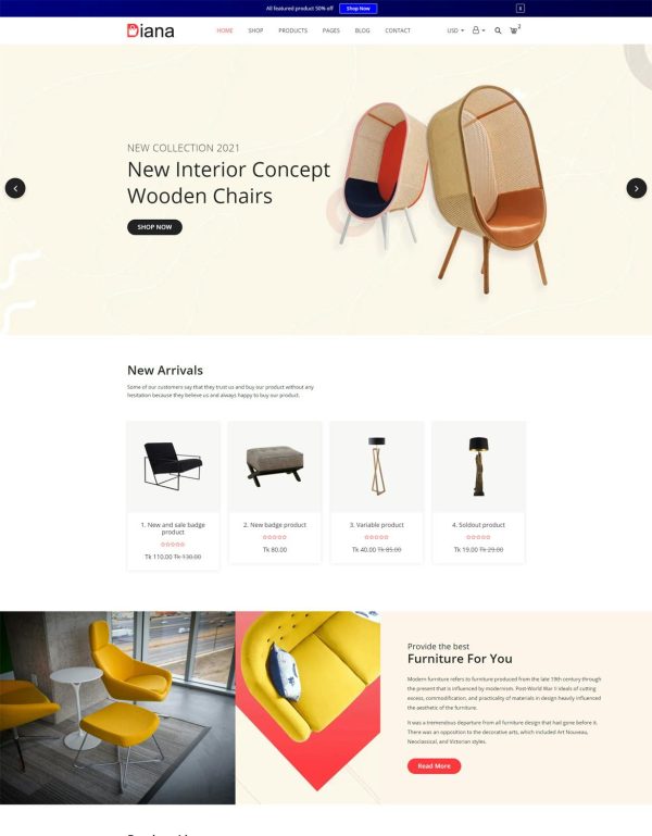 Download Diana – Furniture Store eCommerce Template Diana Bootstrap 5 template, you can set up an excellent and perfect e-commerce website