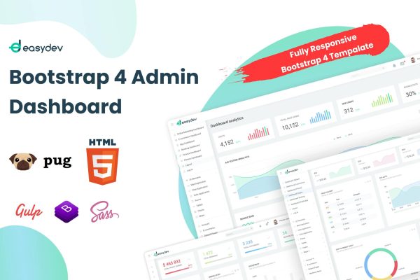 Download EasyDev — HTML(Pug) Admin & Dashboard Template Fully Responsive, Bootstrap 4, Pug,  Echarts, ChartsJS, ChatistJS, 6 Dashboards, 200+ UI Elements