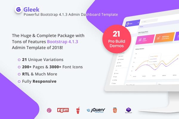 Download Gleek - Powerful Bootstrap4 AdminDashboard HTML Bootstrap 4 jQuery HTML Admin Dashboard, Multipurpose Bootstrap 4 Admin Dashboard