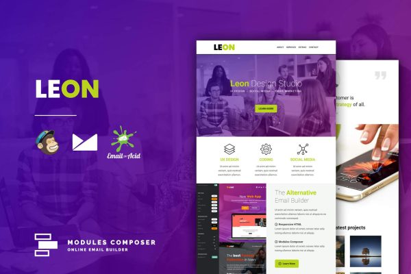 Download Leon - Responsive Email Template for Startups Create beautiful responsive e-mail templates for promoting your e-shop, business & services