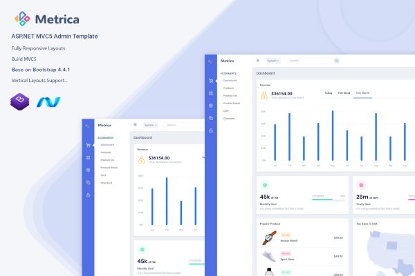 Download Metrica - ASP.NET MVC5 Admin & Dashboard Template Metrica very clean Minimal and Material Admin Dashboard Template