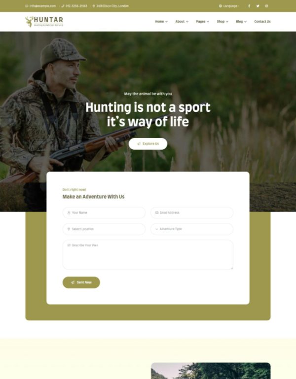 Download Huntar - Hunting & Outdoor WordPress Theme Huntar is a perfect Hunting Gear WordPress theme setting up an outdoor shop easy and user-friendly