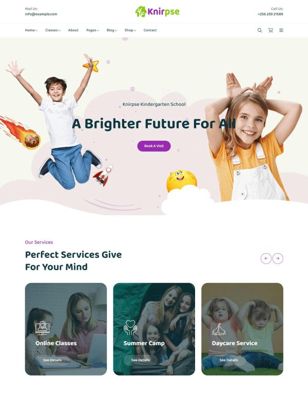 Download Knirpse – Kindergarten & Baby Care WordPress Theme Knipse coded with beautiful and clean code and the power of Elementor. Fast & Easy to Customize!