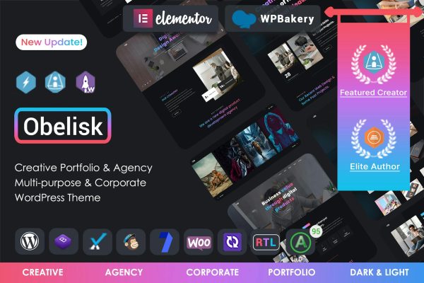 Download Obelisk - Creative WordPress Portfolio Theme Elementor Builder, Live customizer, Creative Portfolio, One click importer.