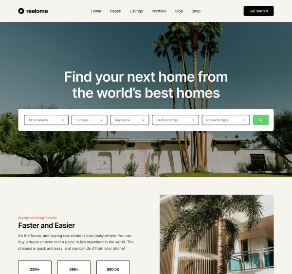 Download Realome - Real Estate and Realtor Block Theme Full site editing block theme for real estate agencies, and realtors