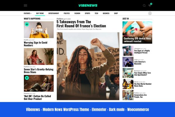 Download Vibenews - Digital News Magazine AMP Theme Elementor Modern News Magazine WordPress theme High Google Page Speed, AMP Support Dark Mode