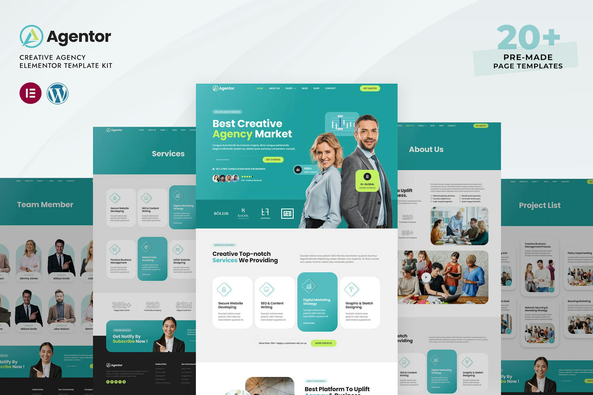Download Agentor - Creative Agency Elementor Pro Template Kit