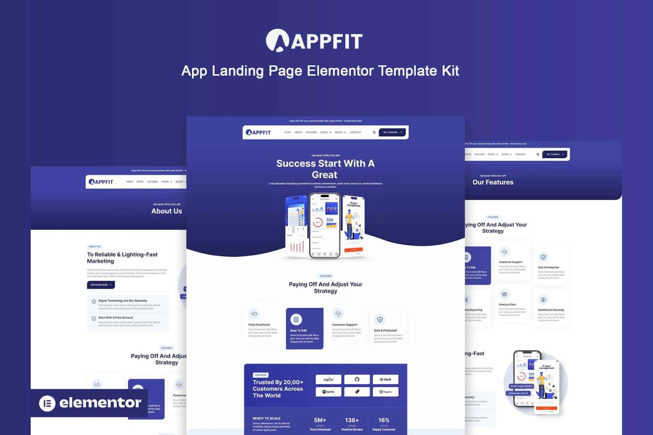 Download Appfit - App Landing Page Elementor Pro Template Kit