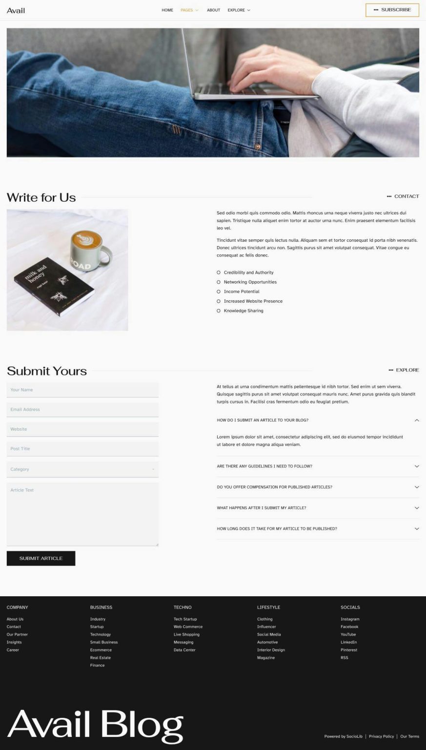 Download Avail - Modern Blog & Magazine Elementor Template Kit