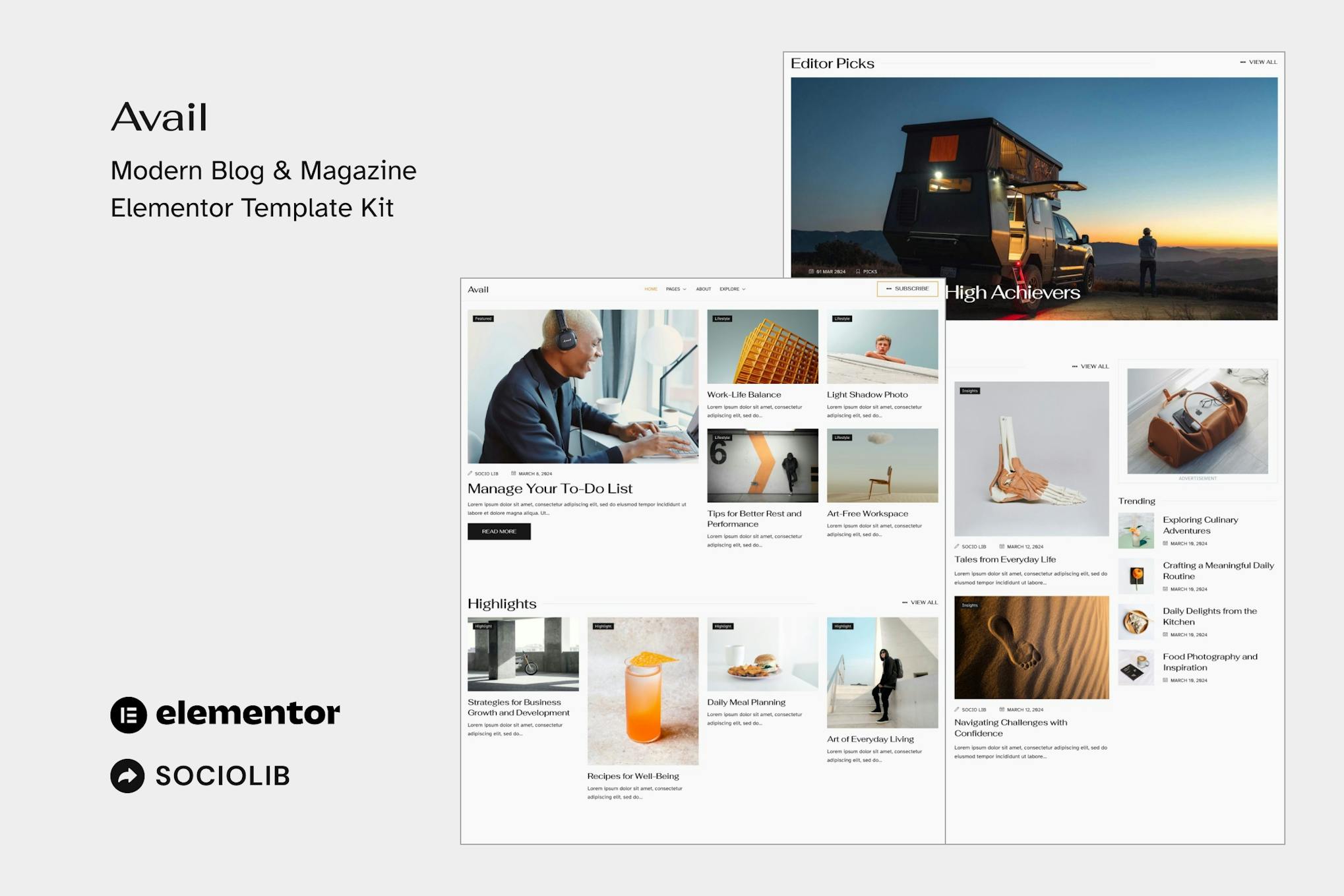 Download Avail - Modern Blog & Magazine Elementor Template Kit