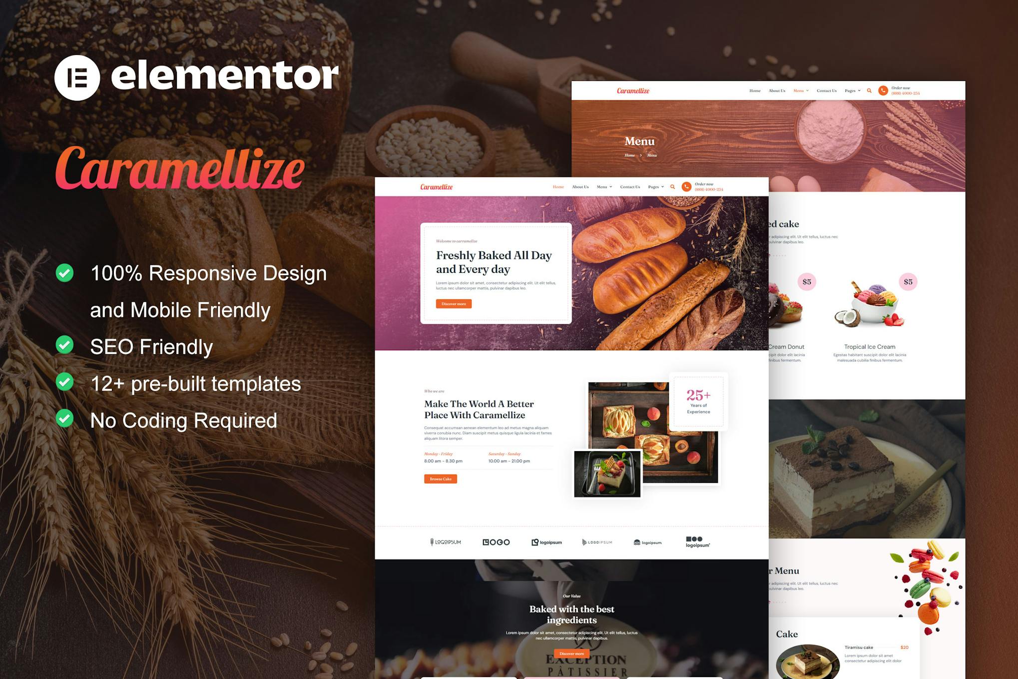 Download Caramellize - Bakery & Pastry Elementor Pro Template Kit