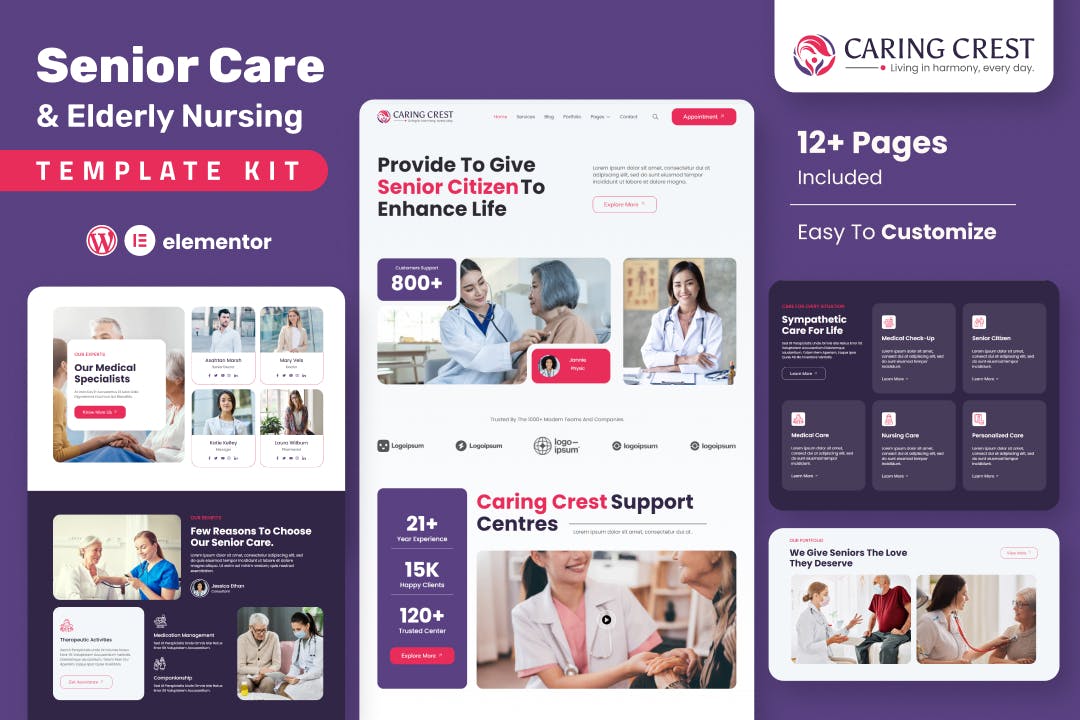 Download Caring Crest - Senior Care Services Elementor Template Kit