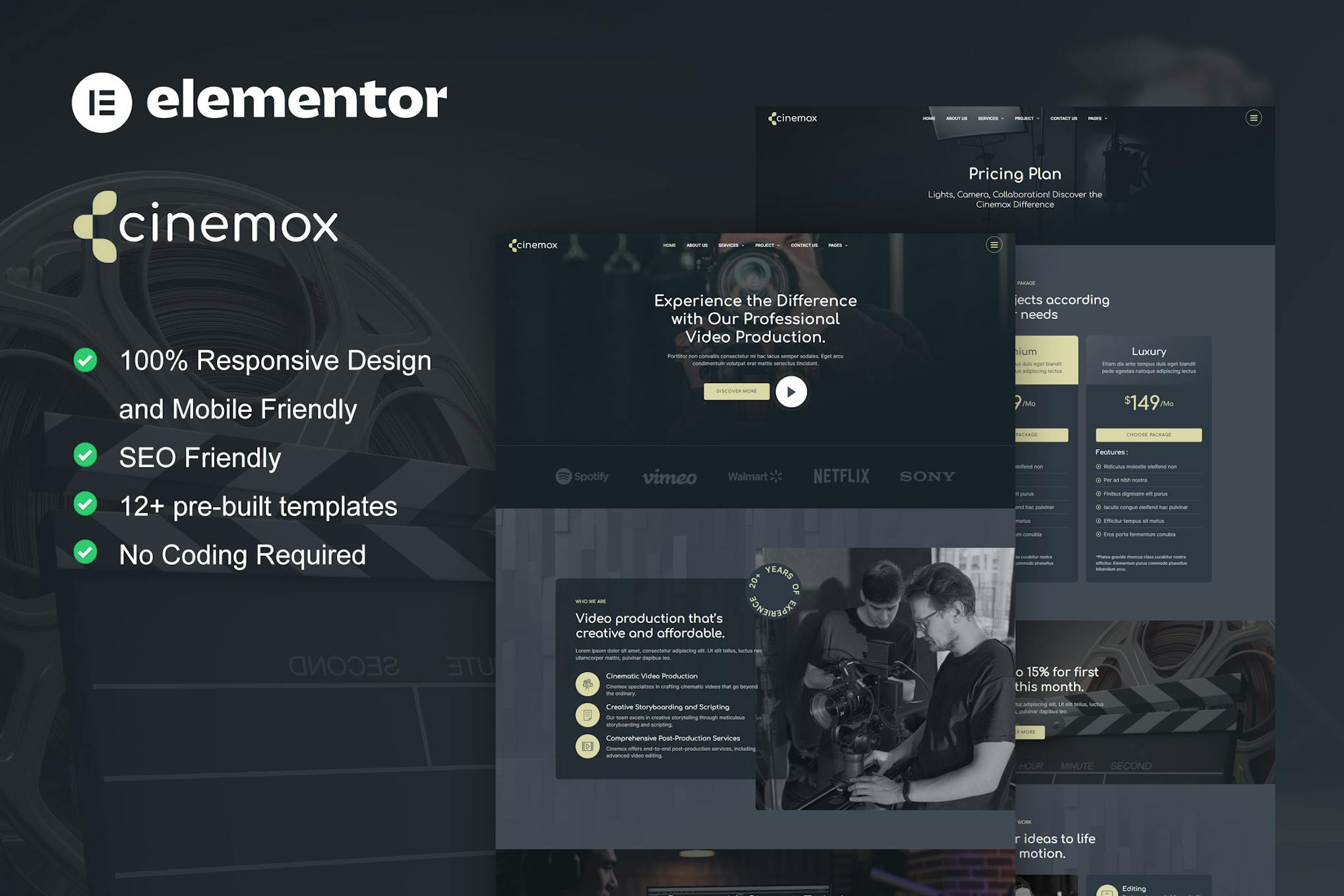 Download Cinemox - Video Production Company Elementor Pro Template Kit
