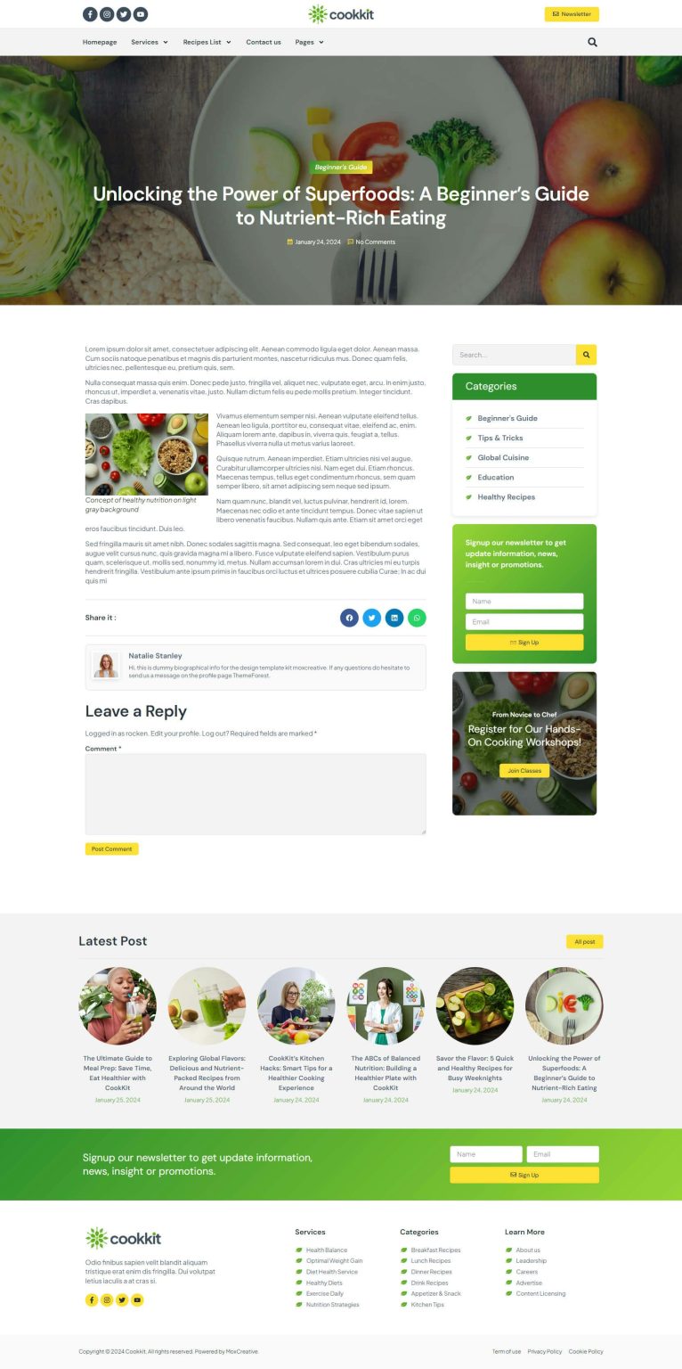 Download Cookkit - Food Recipe & Nutrition Service Elementor Pro Template Kit