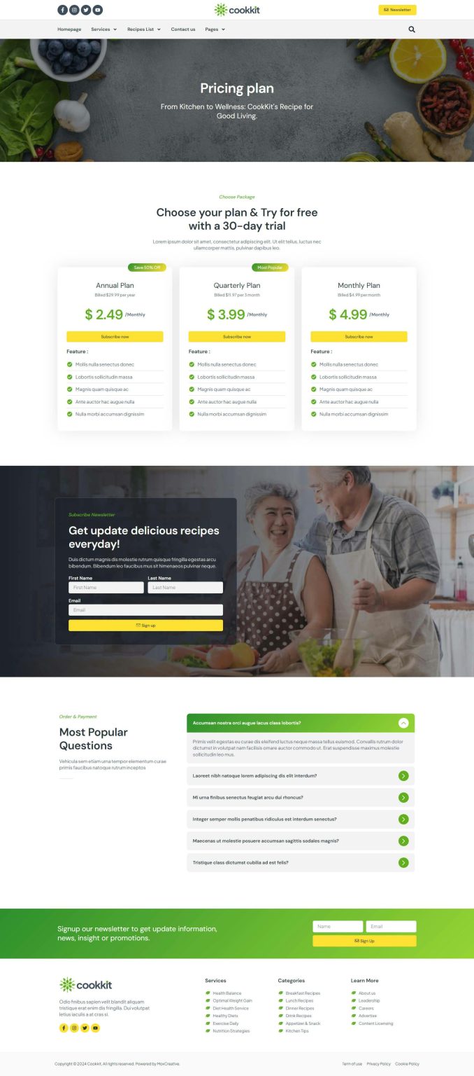 Download Cookkit - Food Recipe & Nutrition Service Elementor Pro Template Kit