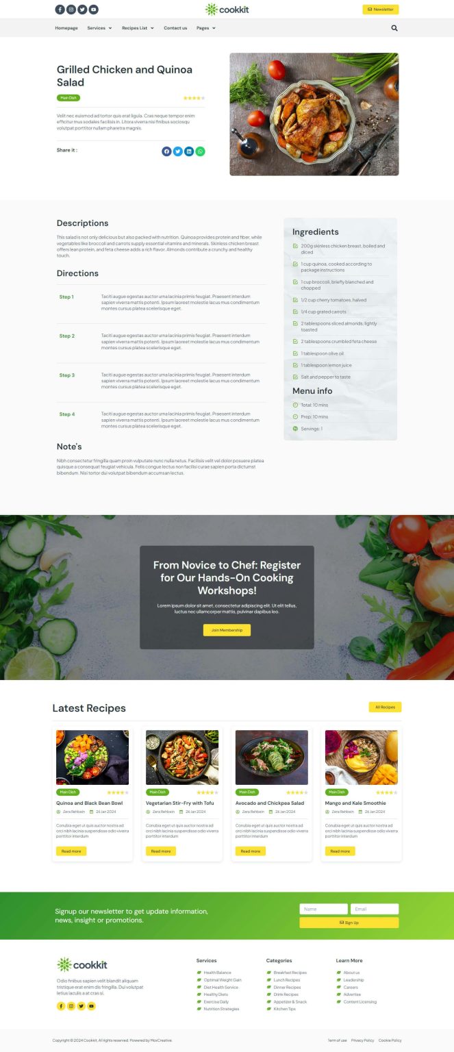 Download Cookkit - Food Recipe & Nutrition Service Elementor Pro Template Kit