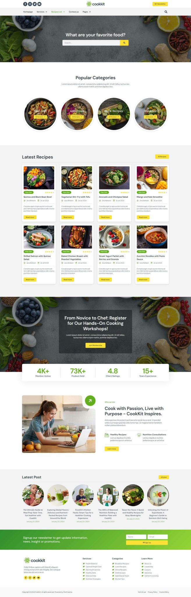 Download Cookkit - Food Recipe & Nutrition Service Elementor Pro Template Kit