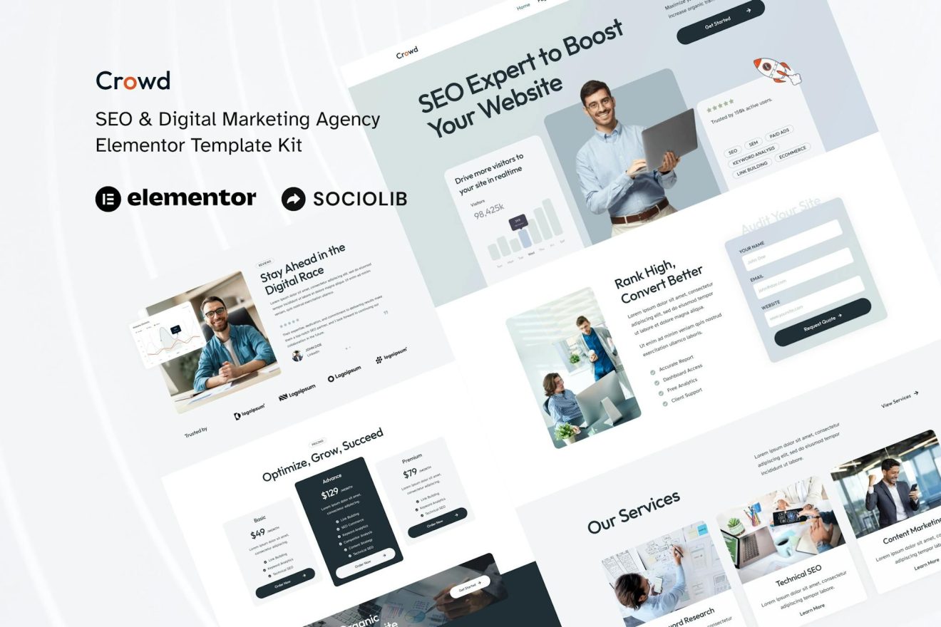 Download Crowd - SEO & Digital Marketing Agency Elementor Template Kit