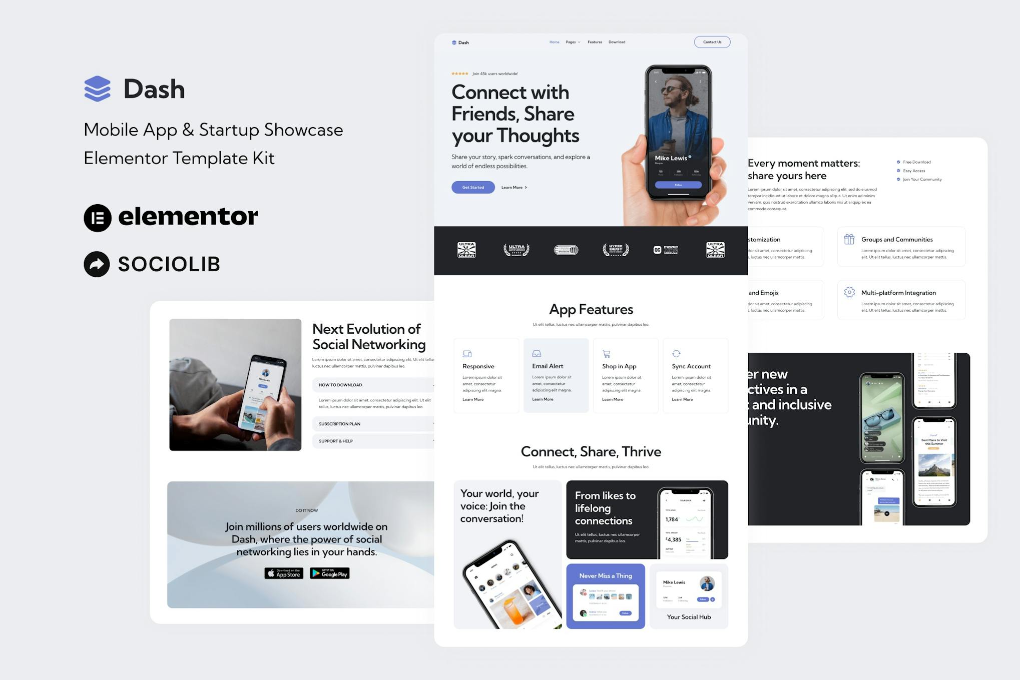 Download Dash - Mobile App & Startup Showcase Elementor Template Kit