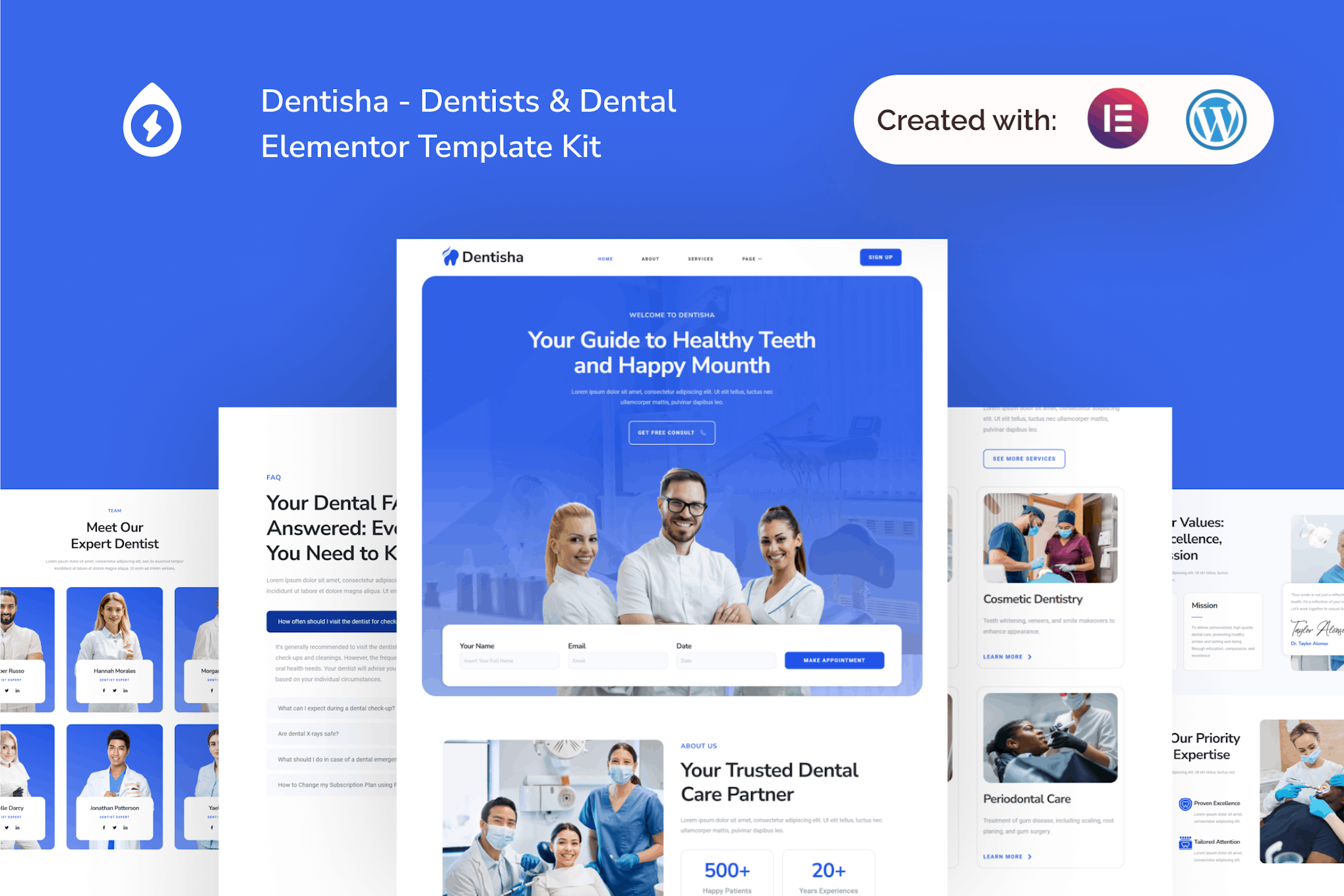 Download Dentisha - Dentists & Dental Elementor Template Kit