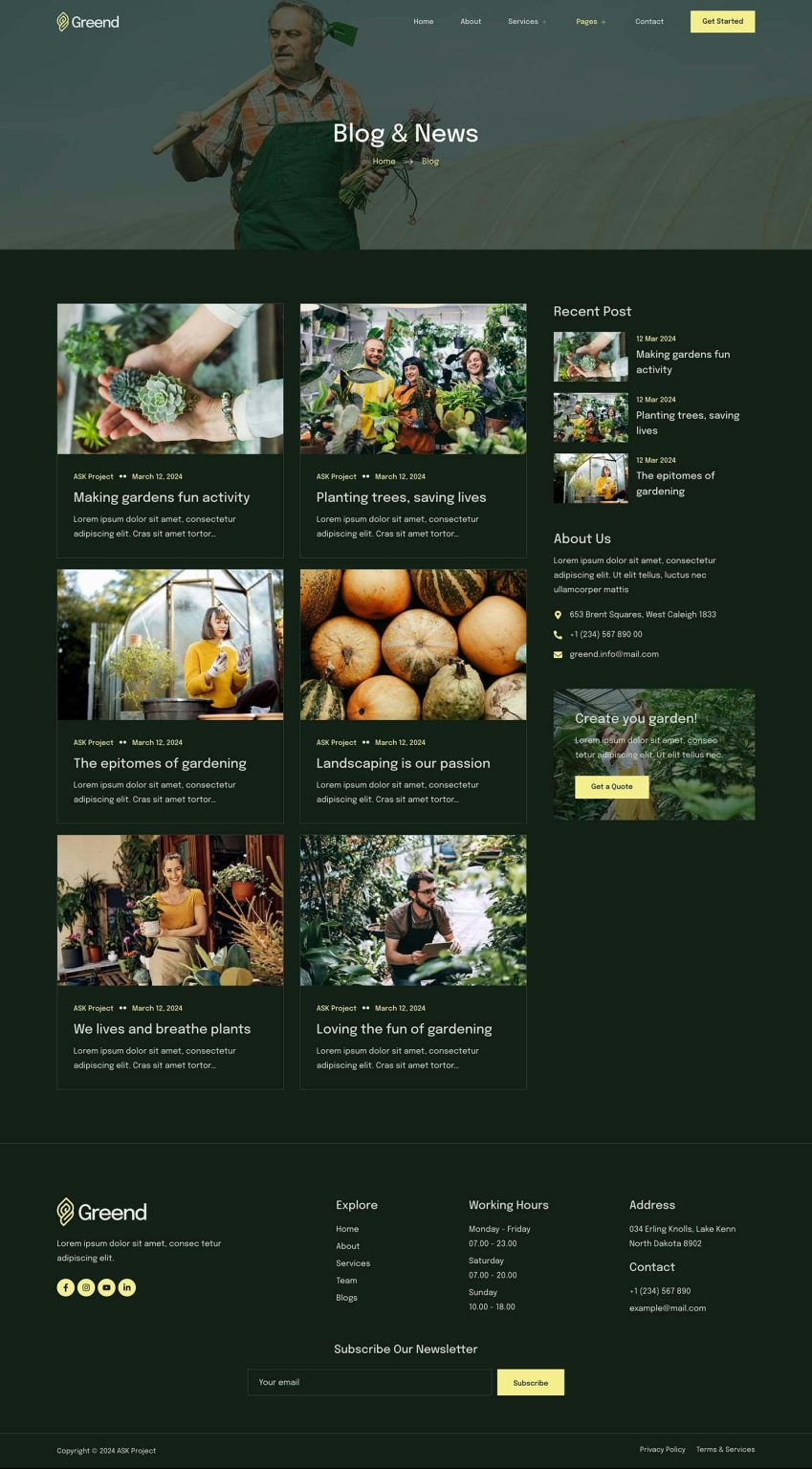 Download Greend - Gardening & Landscape Service Elementor Template Kit