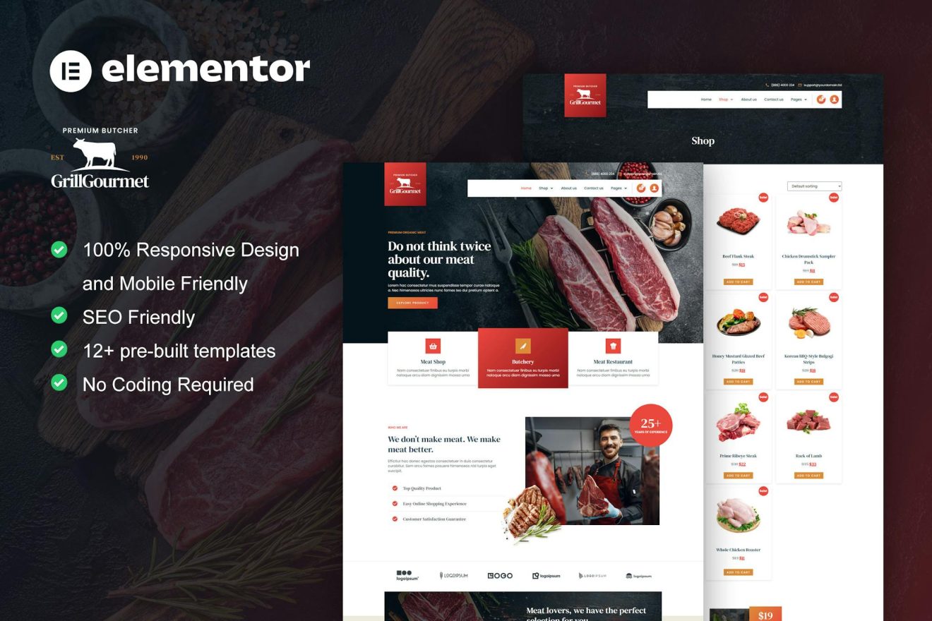 Download GrillGourmet - Butcher & Meat Shop Elementor Template Kit