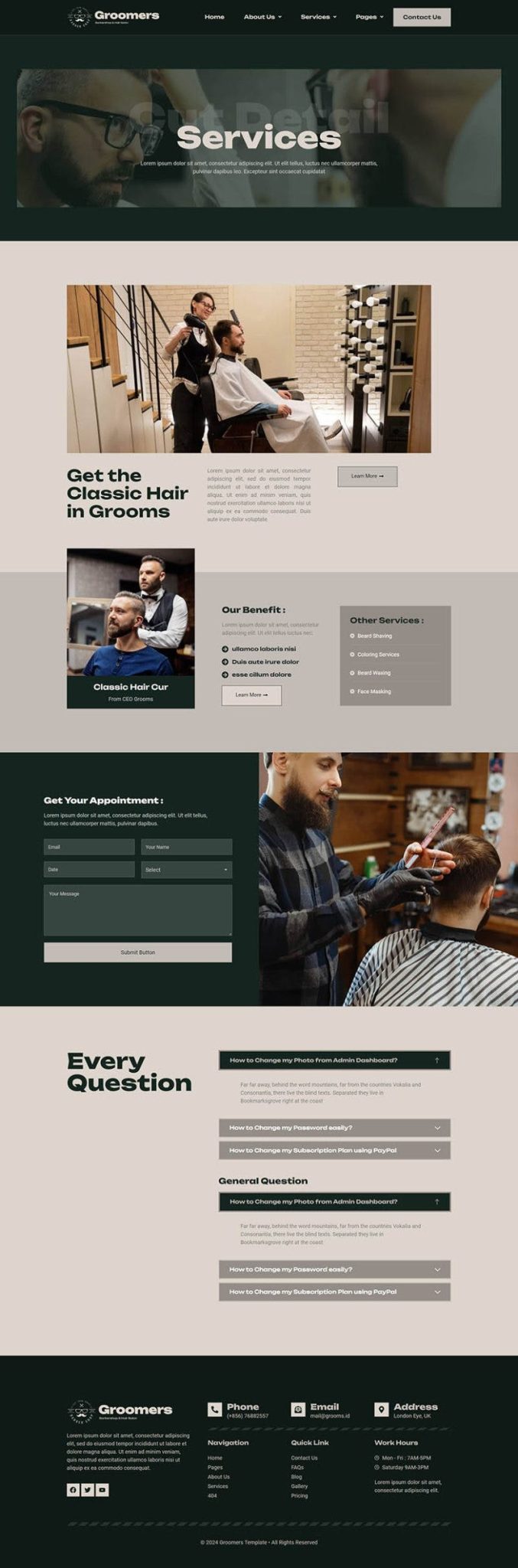 Download Groomers - Barbershop & Hair Salon Elementor Template Kit