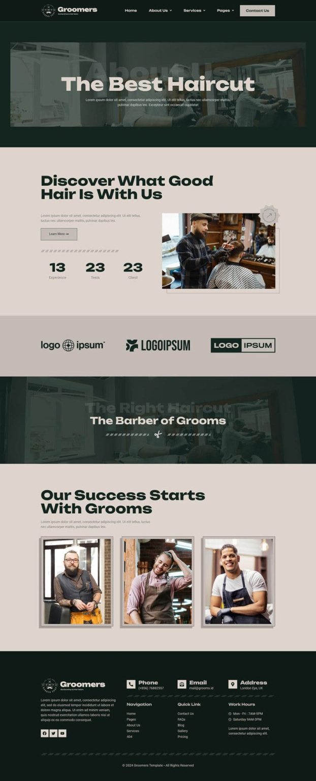 Download Groomers - Barbershop & Hair Salon Elementor Template Kit