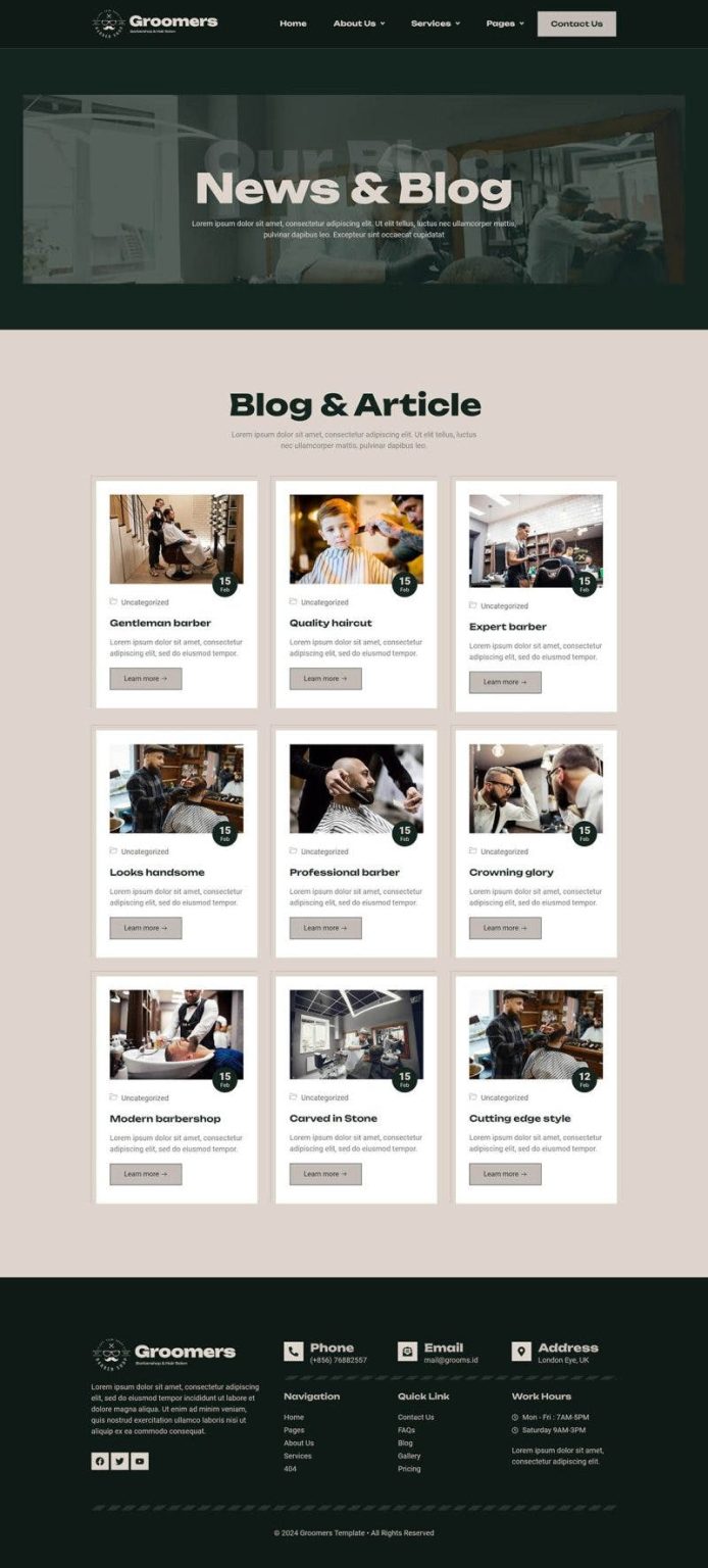 Download Groomers - Barbershop & Hair Salon Elementor Template Kit