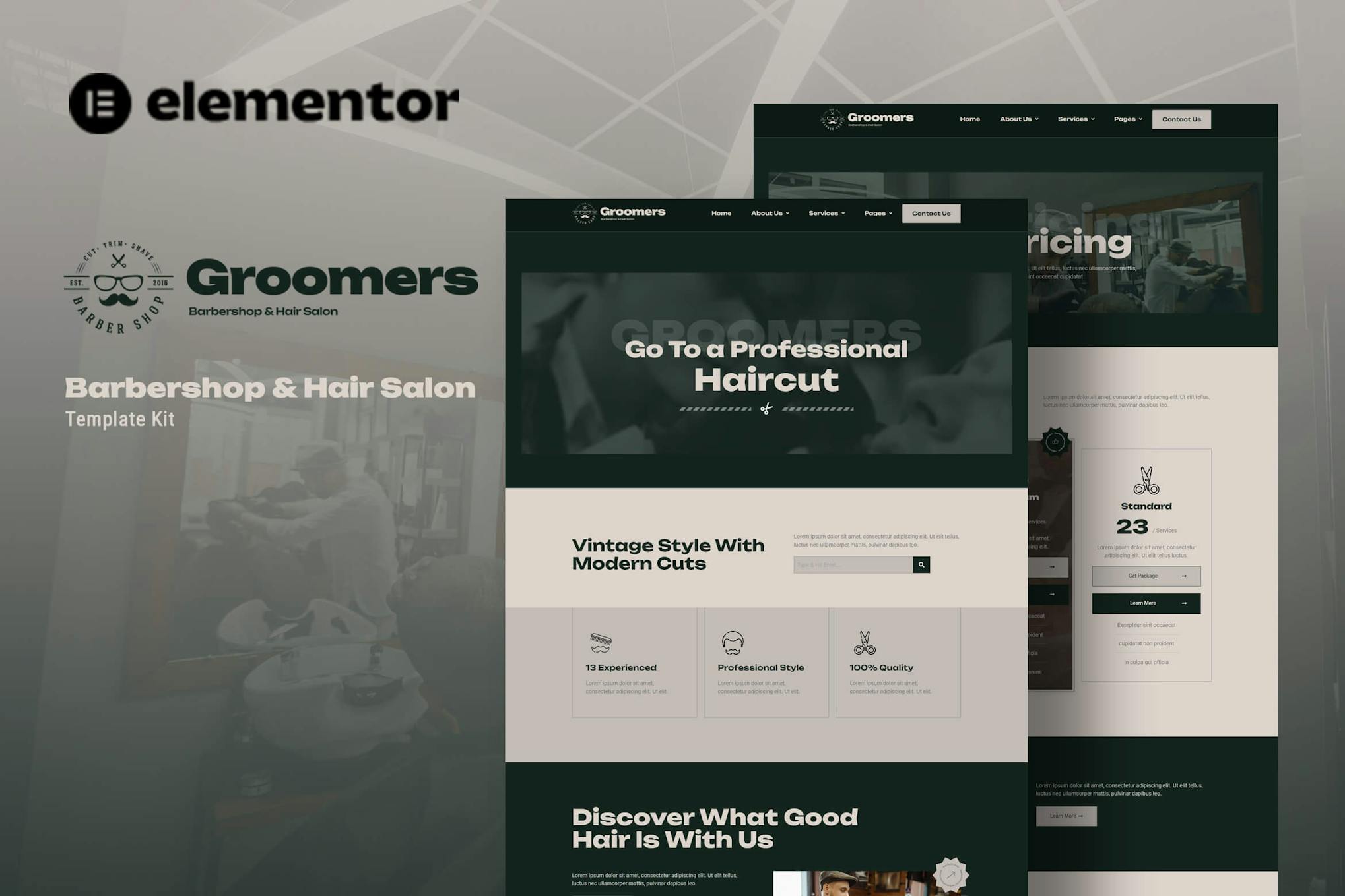 Download Groomers - Barbershop & Hair Salon Elementor Template Kit