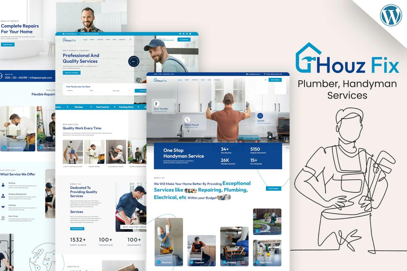 Download HouzFix - Plumber, Handyman  WordPress Theme Real Estate, House & Property Listing / Directory Wordpress. Single Page Realestate, Ageny Theme.