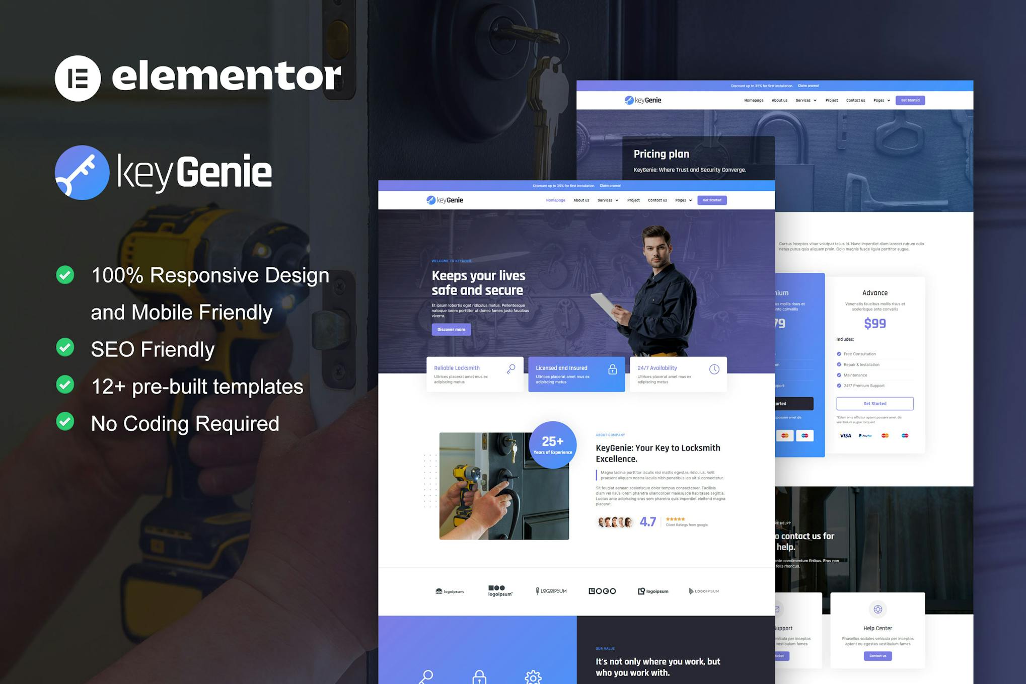 Download KeyGenie - Locksmith & Key Maker Service Elementor Template Kit