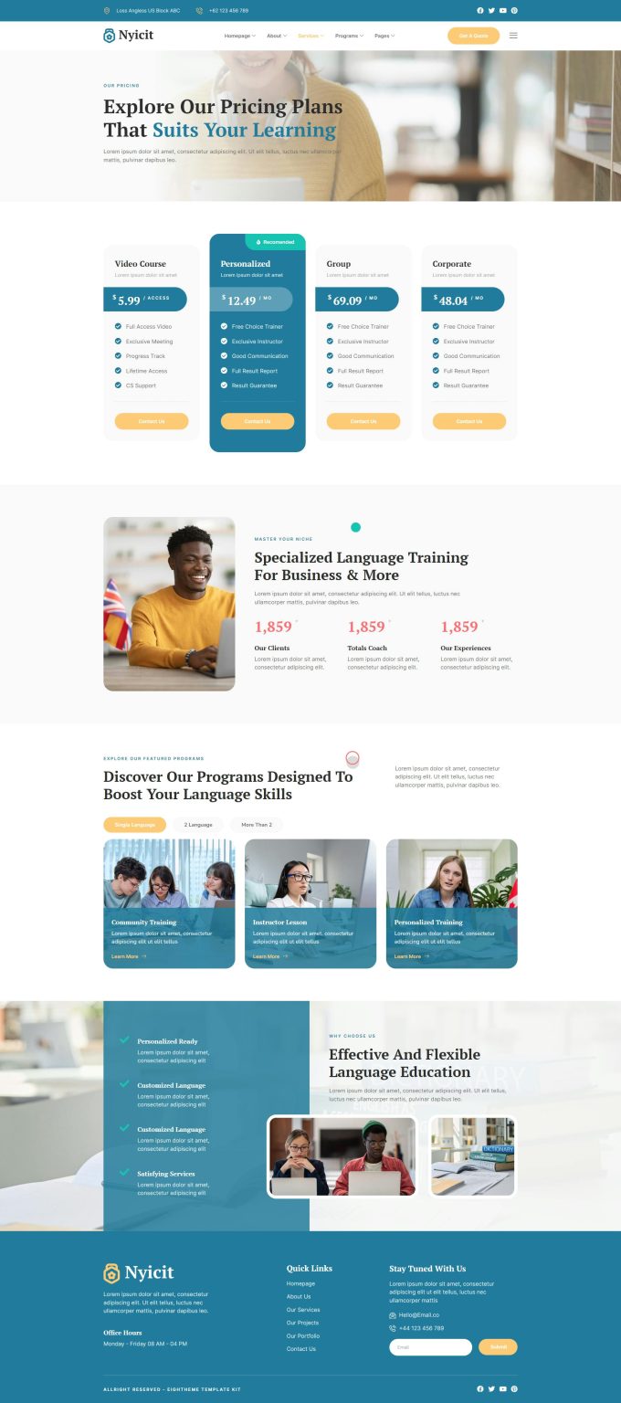 Download Nyicit - Language Course & Learning Center Elementor Template kit