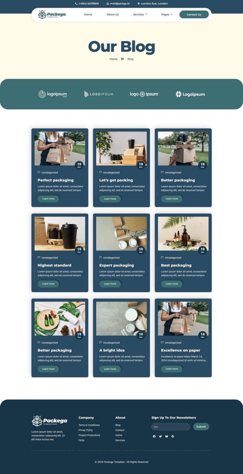 Download Packega - Packaging Company Elementor Template Kit