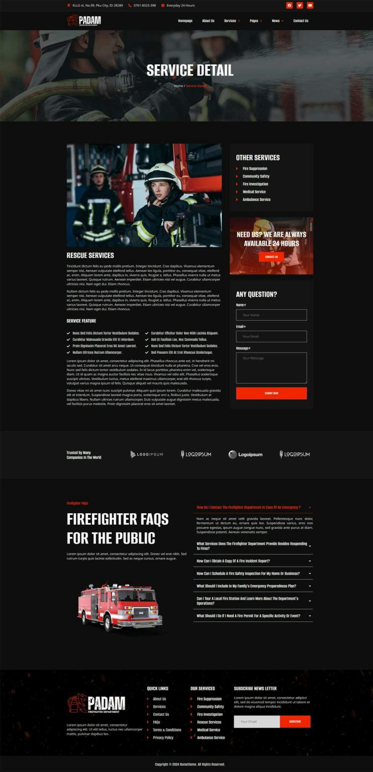 Download Padam - Firefighter Departement Elementor Template Kit