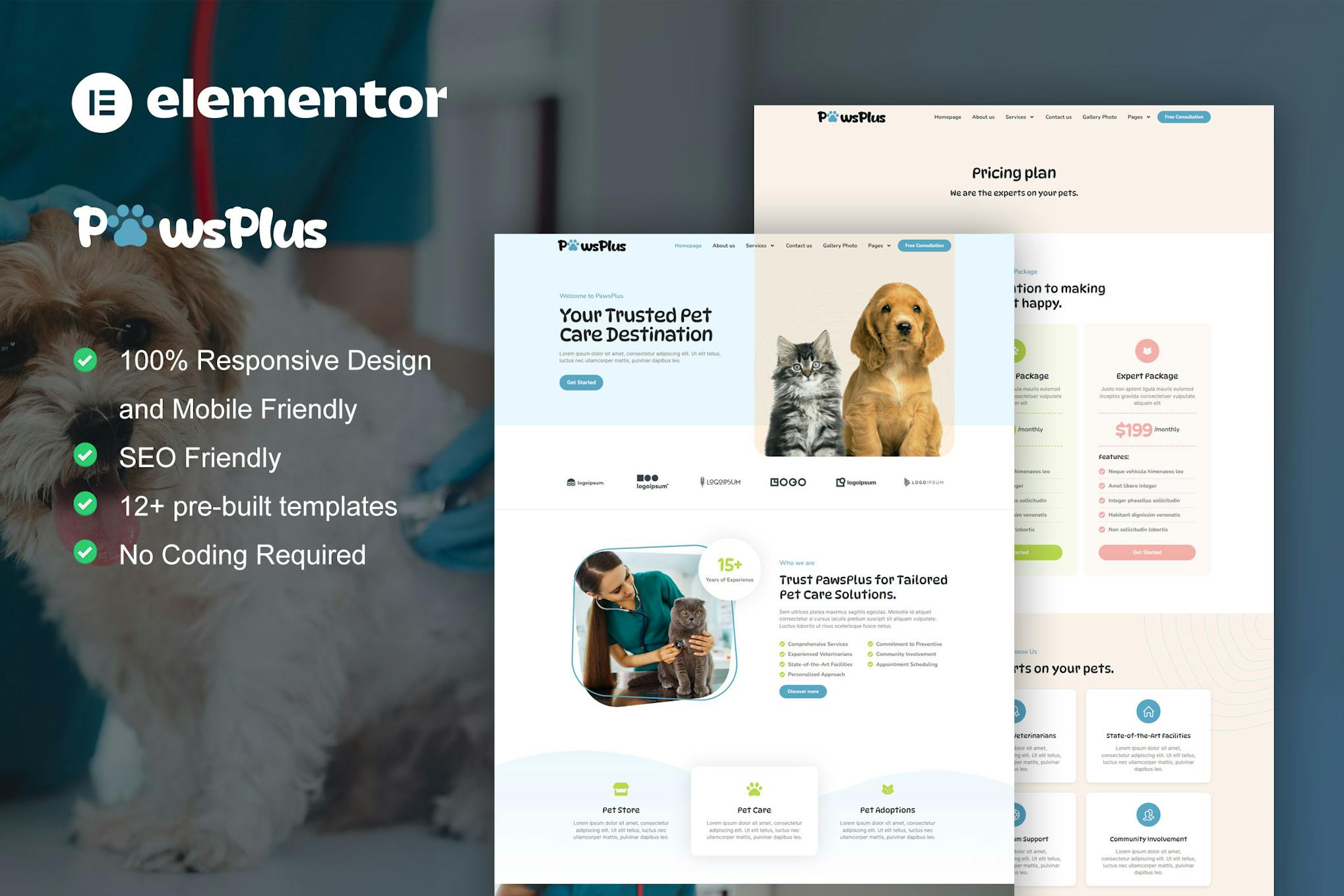 Download PawsPlus - Pet Care & Veterinary Elementor Template Kit