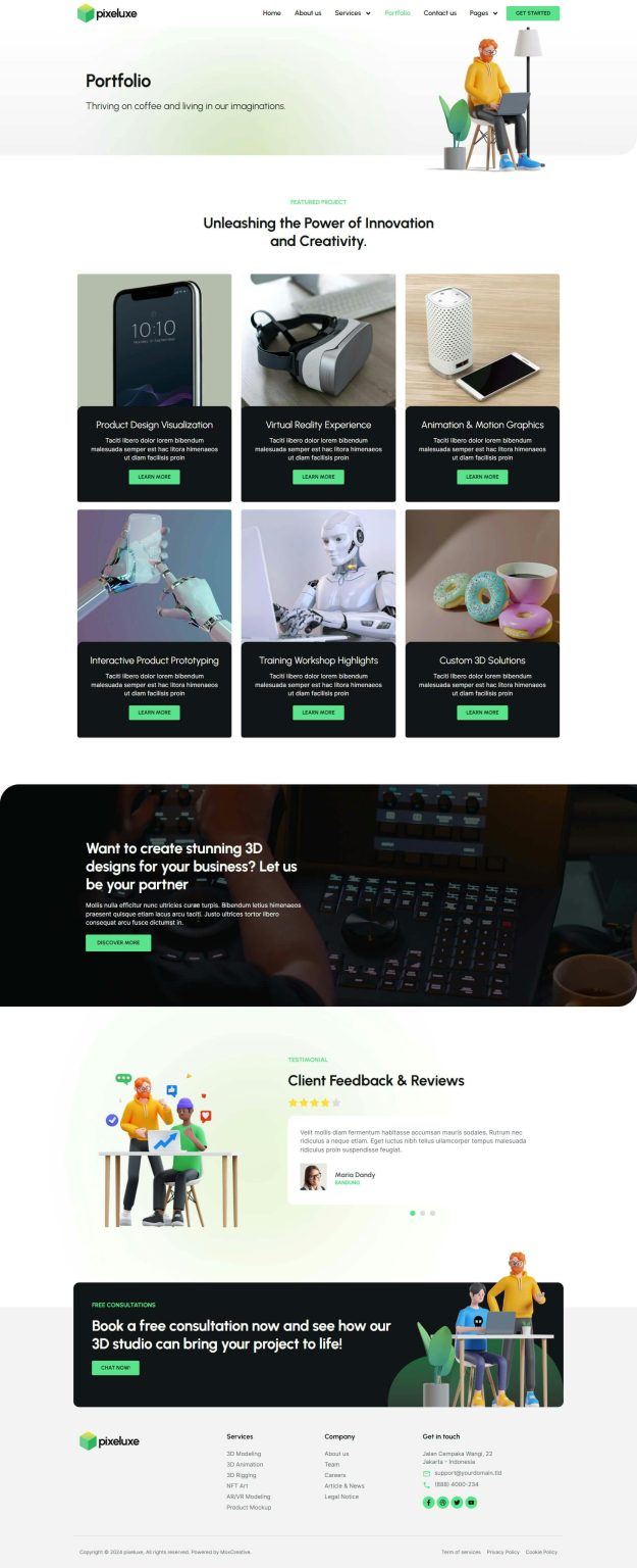 Download Pixeluxe - 3D Design Studio Elementor Pro Template Kit