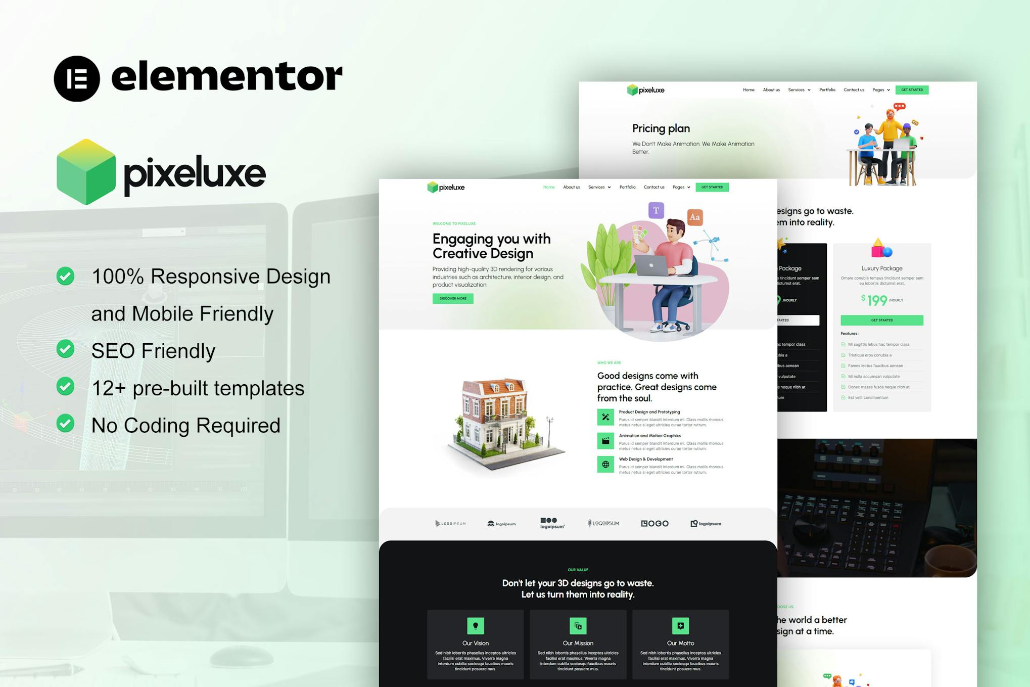 Download Pixeluxe - 3D Design Studio Elementor Pro Template Kit