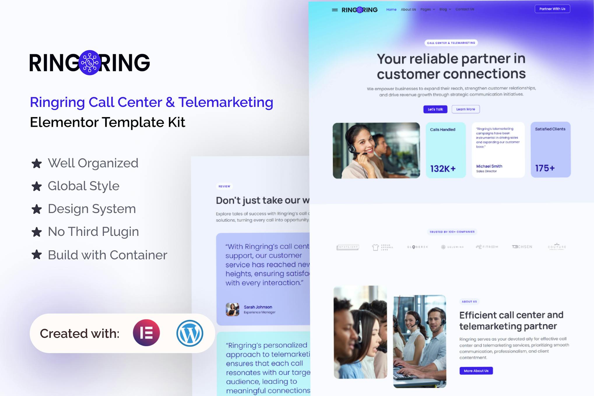 Download Ringring -  Call Center & Telemarketing Elementor Pro Template Kit