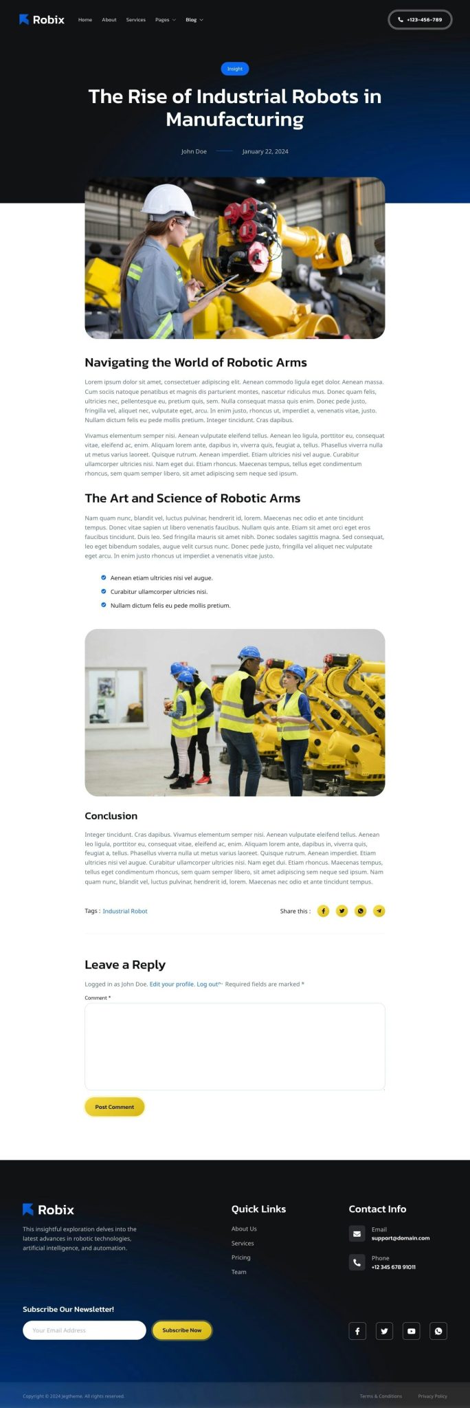 Download Robix – Industrial Robotic & Automation Solution Elementor Template Kit