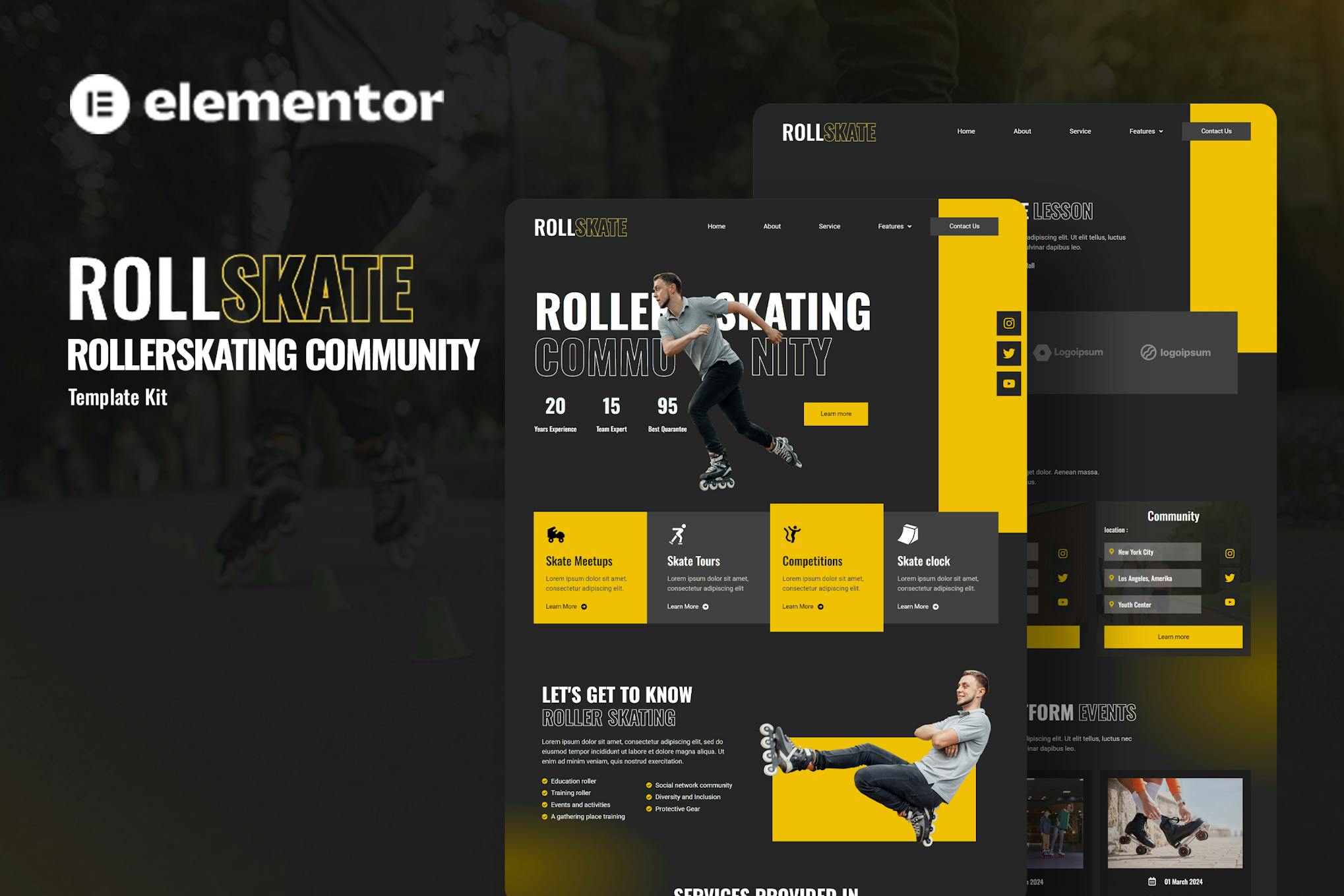 Download Rollskate - Rollerskating Community Elementor Template Kit