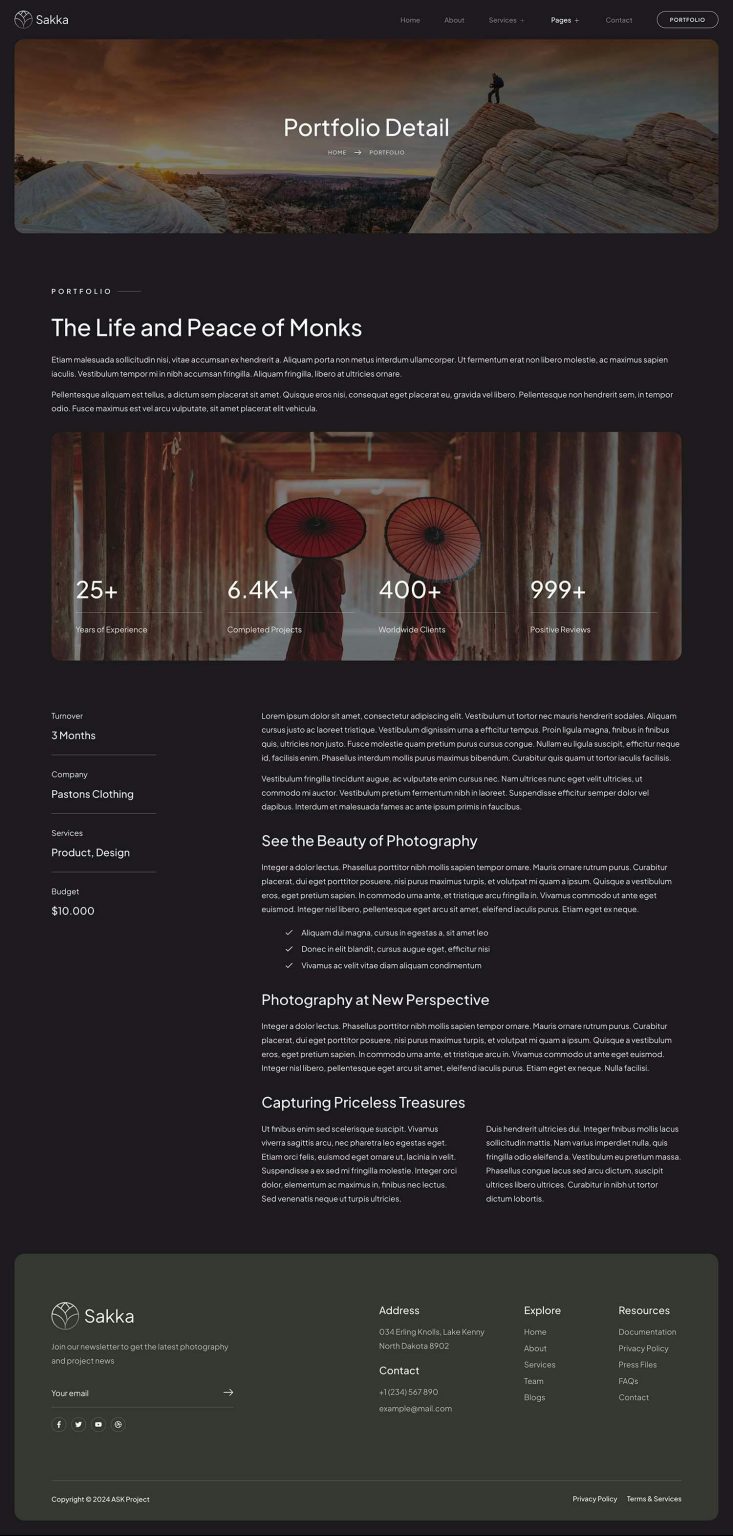 Download Sakka - Photography Service & Portfolio Elementor Template Kit