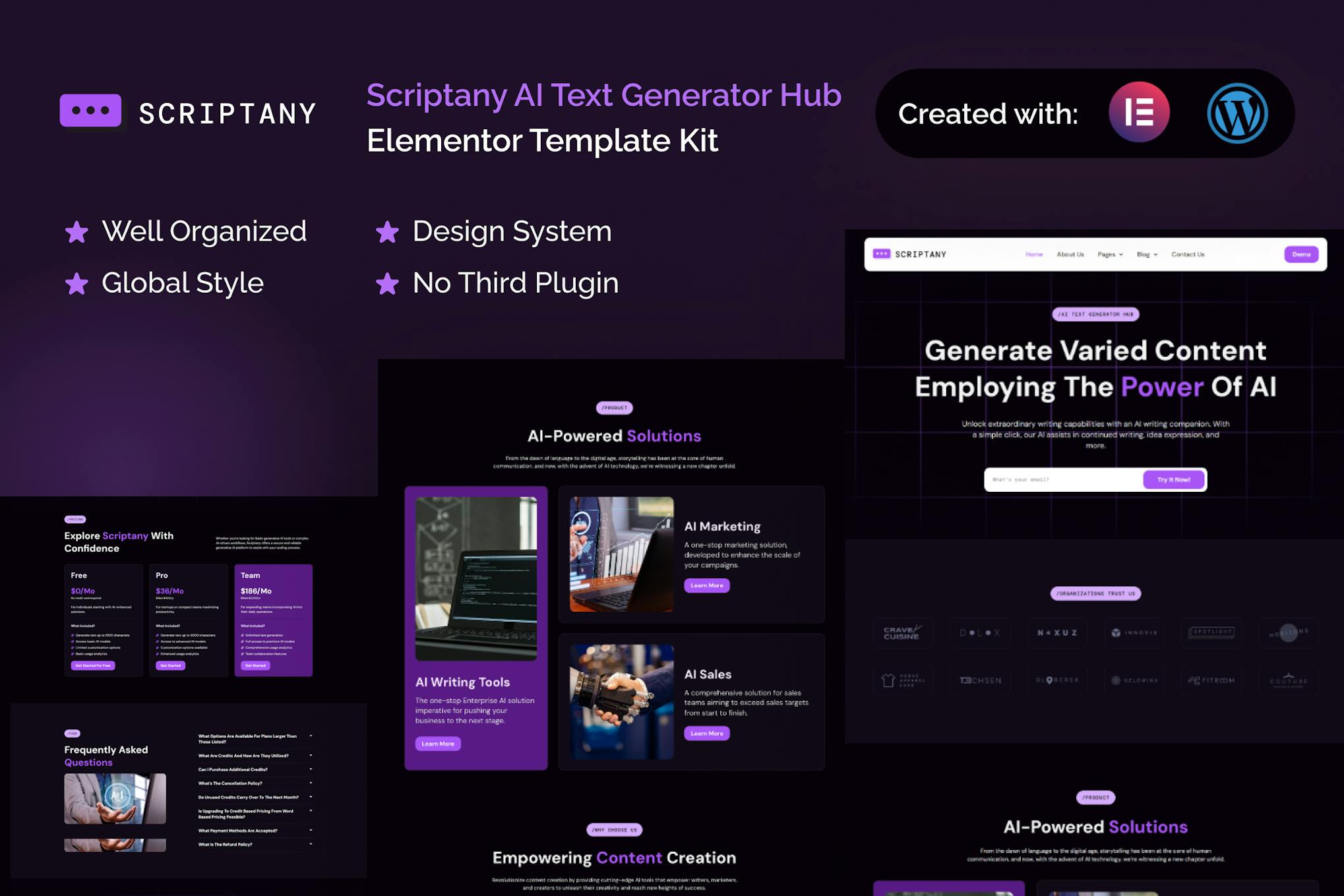 Download Scriptany - AI Text Generator Hub Elementor Pro Template Kit