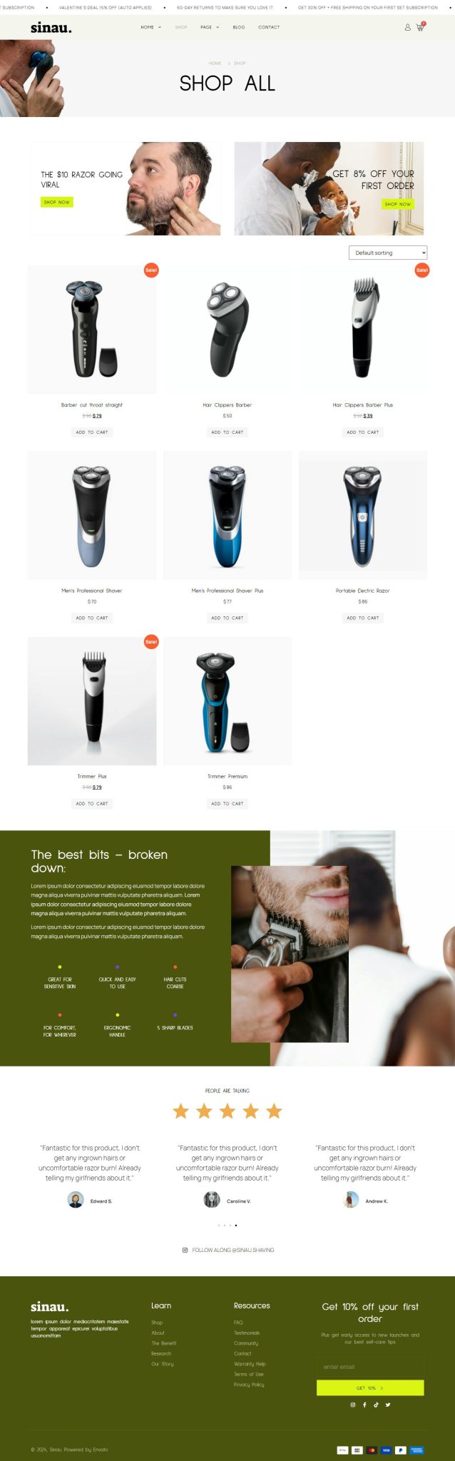 Download Sinau - Shaving & Barbers Products Elementor Template Kit