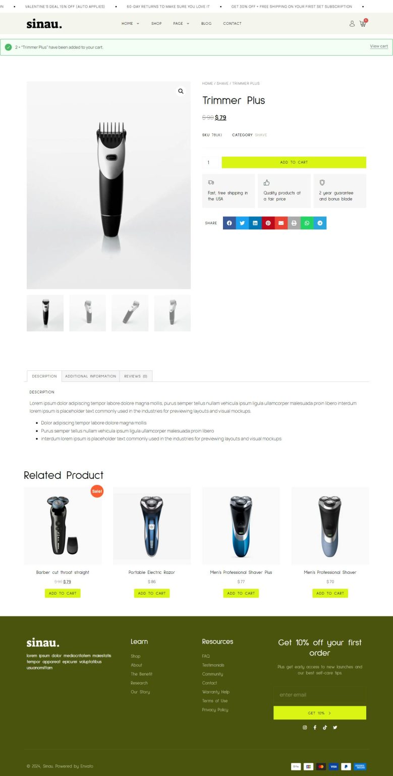 Download Sinau - Shaving & Barbers Products Elementor Template Kit