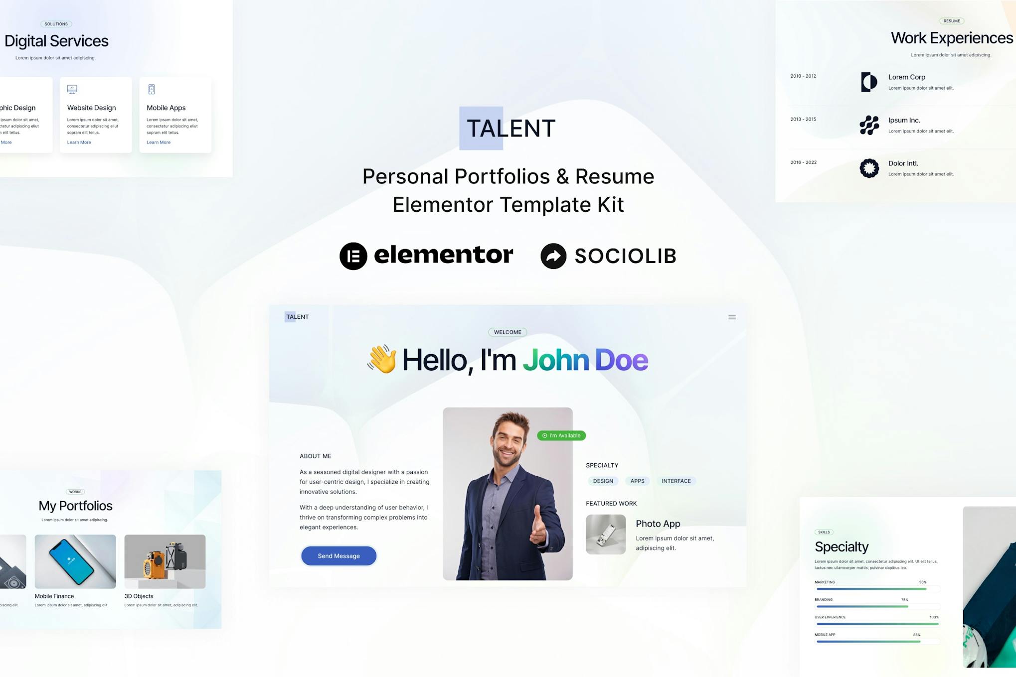 Download Talent - Personal Portfolios & Resume Elementor Template Kit