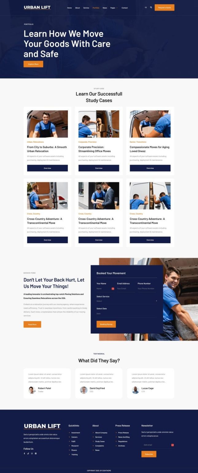 Download UrbanLift - Moving Company Service Elementor Template Kit